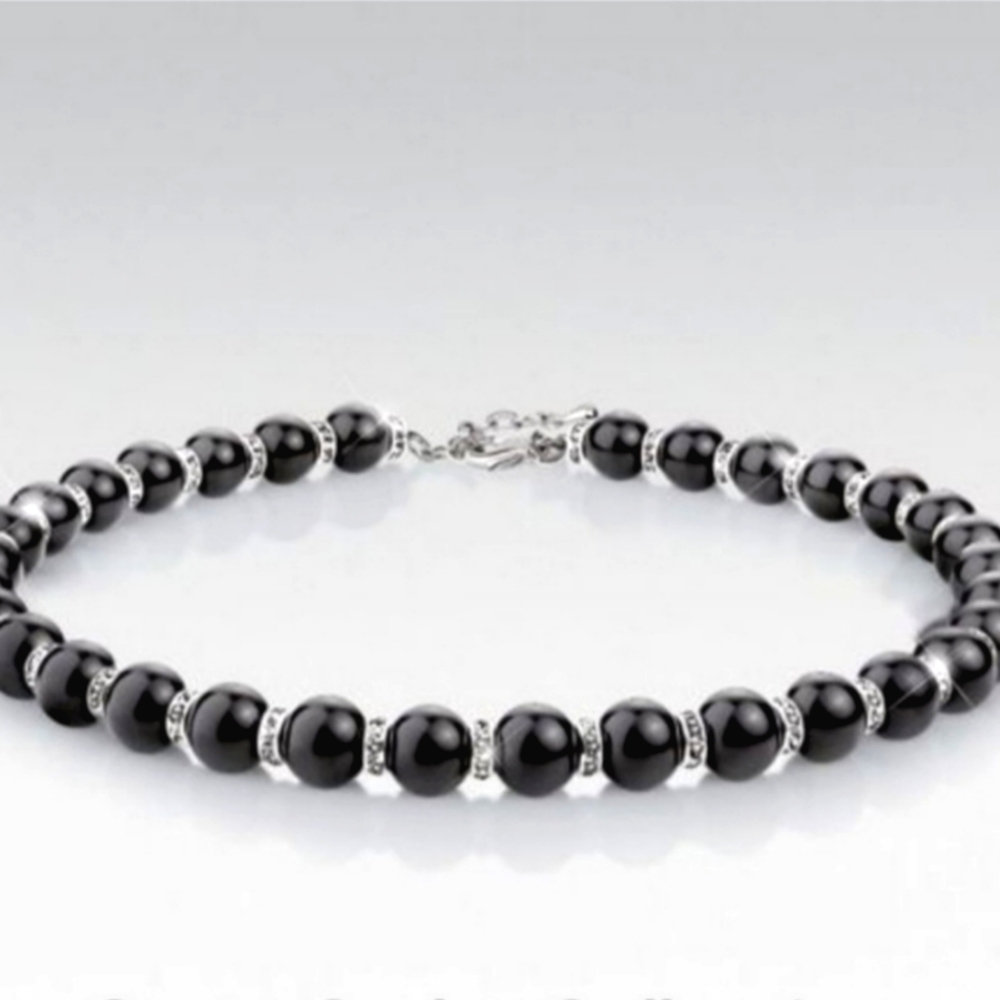 Onyx Greta Garbo Newbridge Black With Crystal Rondelles  Necklace NIB Ireland